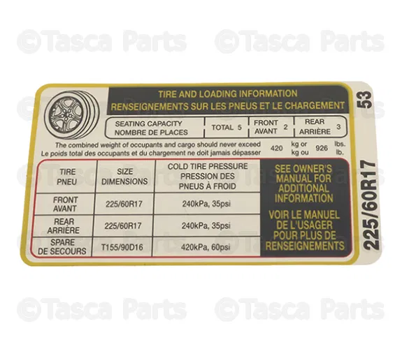 Tire Press Label - Kia (052033W530)