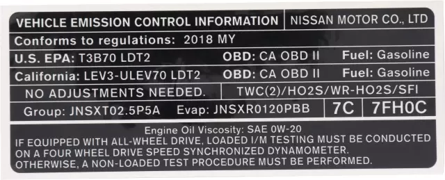 Emission Label - Nissan (14805-7FH0C)