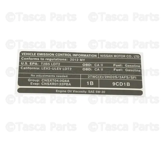 Emission Label - Nissan (14805-9CD1B)