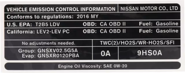 Emission Label - Nissan (14805-9HS0A)