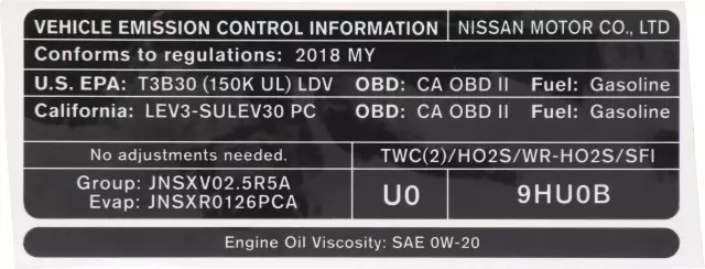 Emission Label - Nissan (14805-9HU0B)