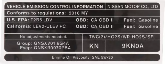Emission Label - Nissan (14805-9KN0A)