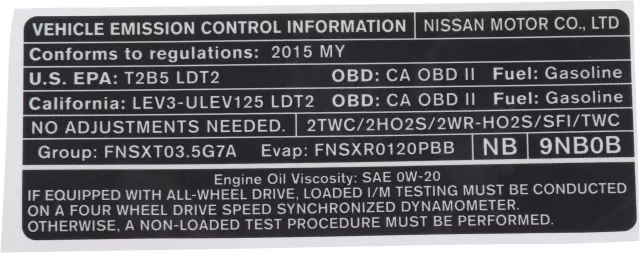Emission Label - Nissan (14805-9NB0B)