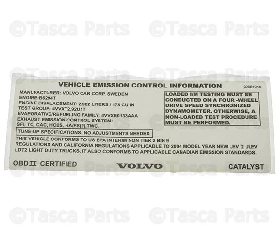 Emission Label - Volvo (30651010)