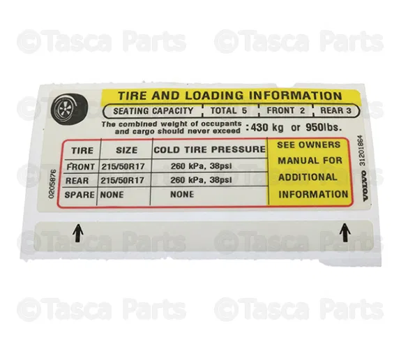 Tire Info Label - Volvo (31201864)