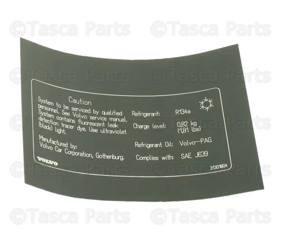 A/C System Information Label - Volvo (31301804)