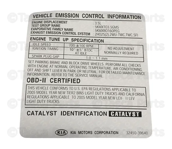 Label Emission Control - Kia (32450-39640)