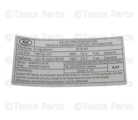 Emission Label - Kia (32450-3L161)