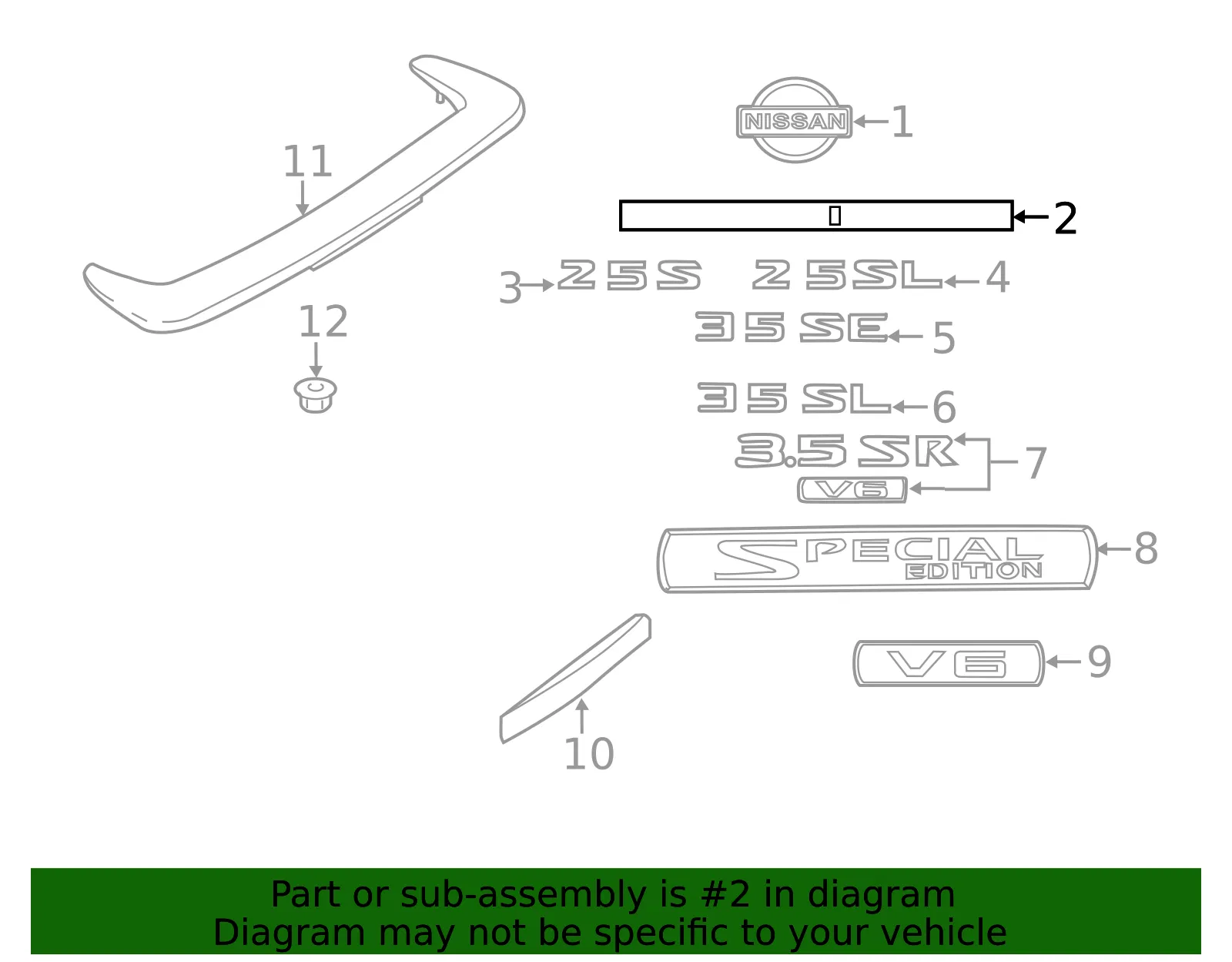 Deck Lid Emblem - Nissan (84896-ZX10A)