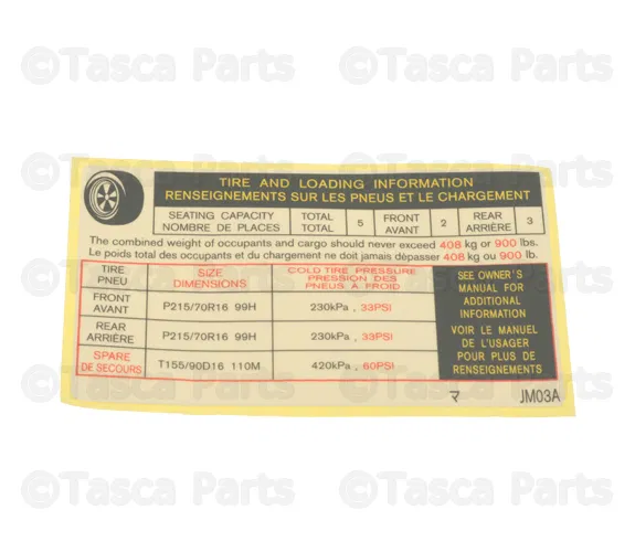 Tire Information Label - Nissan (99090-JM03A)