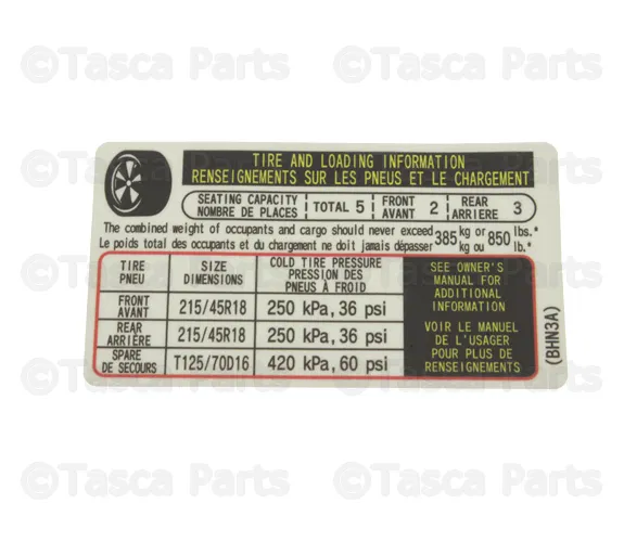 Tire Information Label - Mazda (BHN3-69-014A)