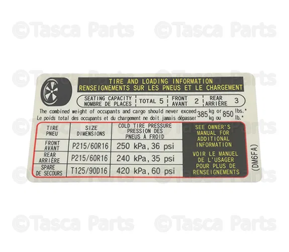 Tire Press Label - Mazda (DM6F-69-014A)