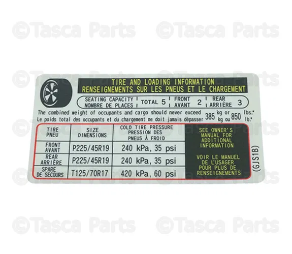 Tire Information Label - Mazda (GJS1-69-014B)