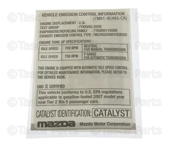 Emission Label - Mazda (GR6A-69-036A)