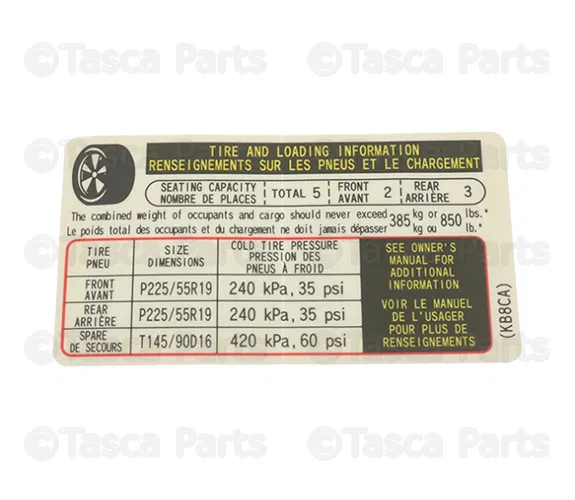 Tire Information Label - Mazda (KB8C-69-014A)
