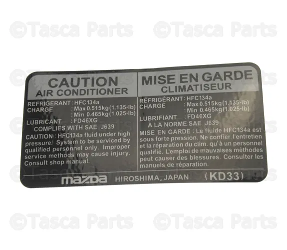 A/C System Information Label - Mazda (KD33-61-439)