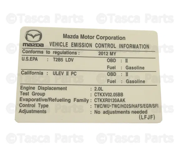 Emission Label - Mazda (LFJF-69-036)