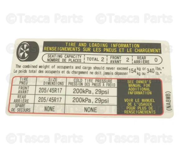 Tire Information Label - Mazda (NA8W-69-014B)