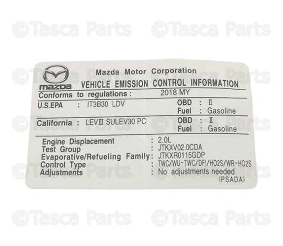 Emission Label - Mazda (PSAD-69-036A)