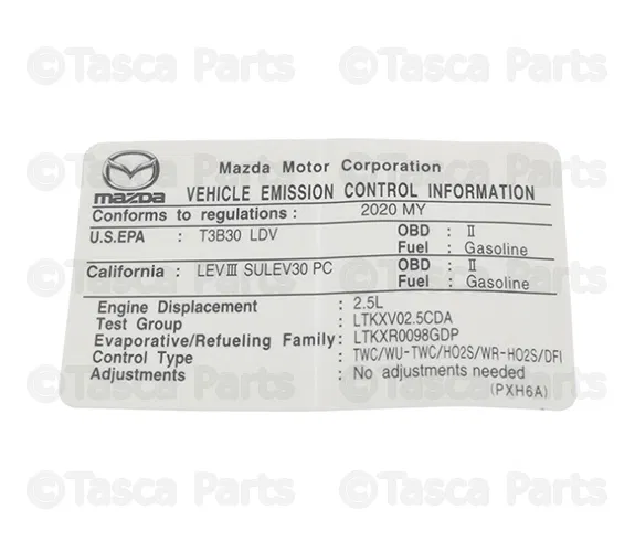 Emission Label - Mazda (PXH6-69-036A)
