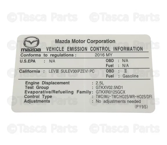 Emission Label - Mazda (PY9S-69-036)