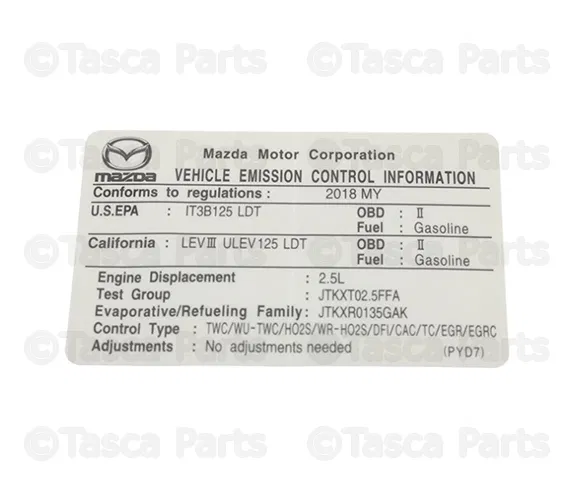 Emission Label - Mazda (PYD7-69-036)