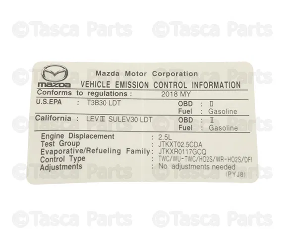 Emission Label - Mazda (PYJ8-69-036)