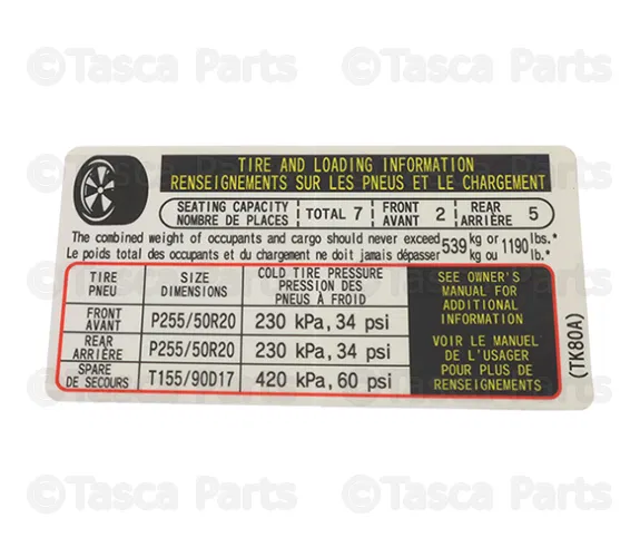 Tire Information Label - Mazda (TK8069014A)
